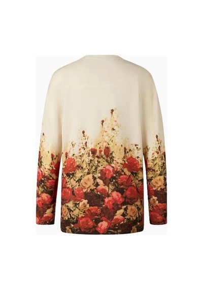 Bogner Heidi Yün Karışımlı Floral Tasarım Lüks Kadın Hırka Bej-kırmızı