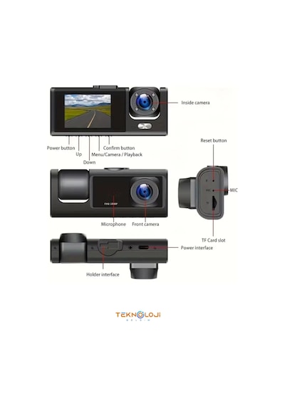 1080p Dash Cam Full Hd Araç İçi Kamera Ön Arka Ve İç Kayıt 3 Kamera Gece Görüşlü G Sensör Geniş Açı