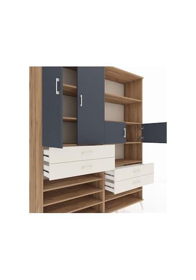 Hyperion Gardrop 11 Raflı 4 Çekmeceli 4 Kapaklı 176x44x221 Çam-antrasit/aytaşı Beyaz Hyperion Gardrop 11 Raflı 4 Çekmeceli 4 Kapaklı 176x44x221 Çam-antrasit/aytaşı Beyaz