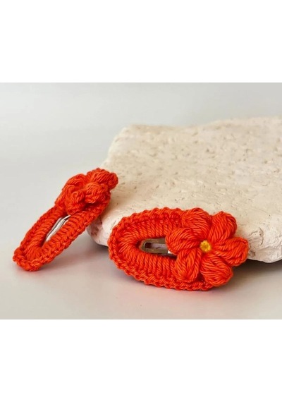 Amigurumi Örgü Çocuk Çiçek Toka Turuncu Tek Ebat Çok Renkli
