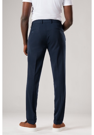 Ecer Slimfit Beli Yarım Lastikli Likralı Duble Paça Yazlık Kumaş Pantolon Lacivert