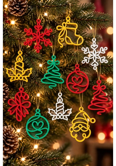 Yılbaşı Figürlü Noel Süsleri - 6 Adetli Paket - Karışık Renkler Diğer
