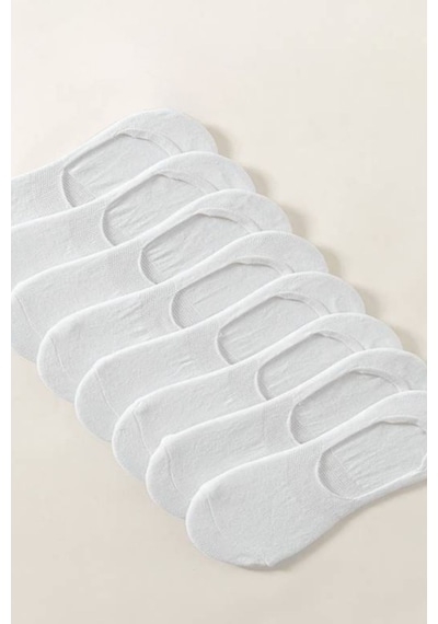 Kral Socks Kadın - Erkek Düz Desen 8'li Paket - 8 Çift Pamuklu Terletmez Babet Çorap Beyaz