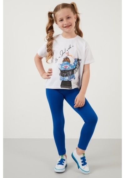 Lela Pamuklu Baskılı Püskül Detaylı Bisiklet Yaka Kız Çocuk T Shirt 6211020 Beyaz