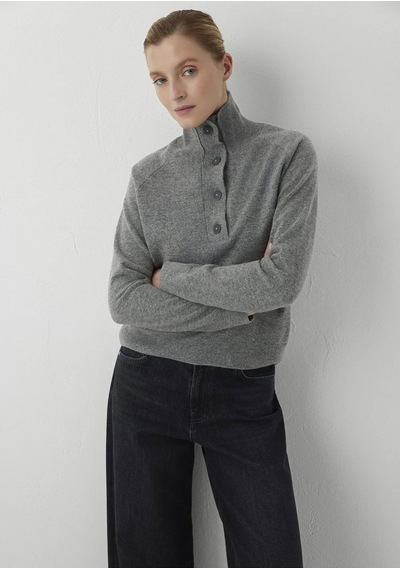 Mavi Yuvarlak Yaka Kazak Mid Grey Melange Gri
