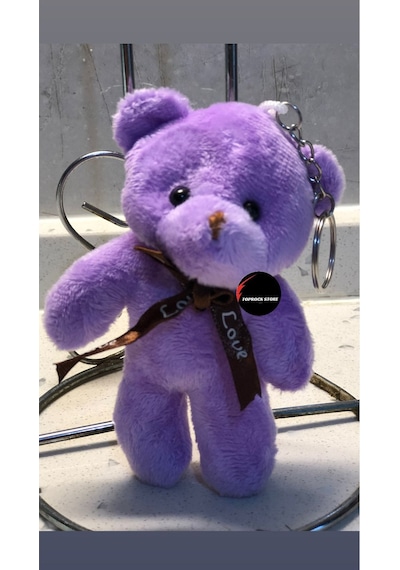 Sevimli Ayıcık Peluş Oyuncak Anahtarlık Uyku Arkadaşı Hediyelik 12 Cm Mor
