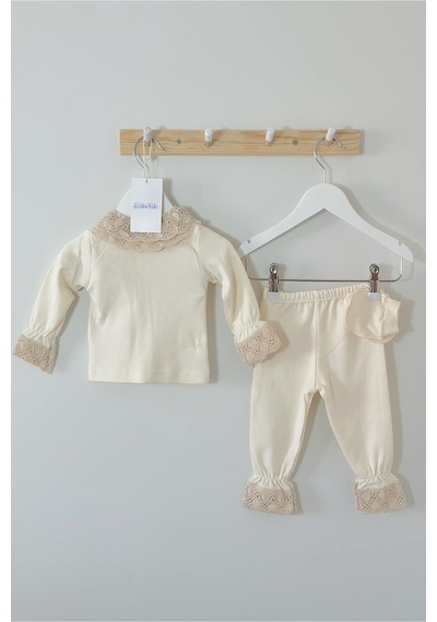 Juniba Kids Lily Kız Bebek Ekru Yakası Fisto Detaylı 5'li Set Ekru