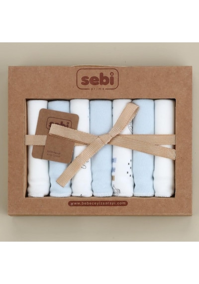 Sebi Bebe Müslin Bebek Ağız Mendili 7'li 2009 Ekru-mavi