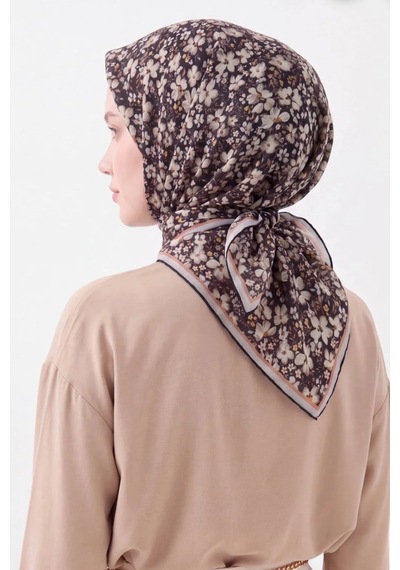 Silk Home Mini Floral Desen Soft Pamuk Eşarp Siyah