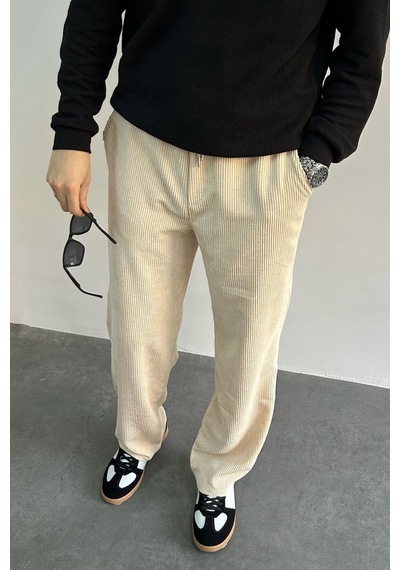 Erkek Beli Lastikli Baggy Kalıp Kadife Pantolon 001