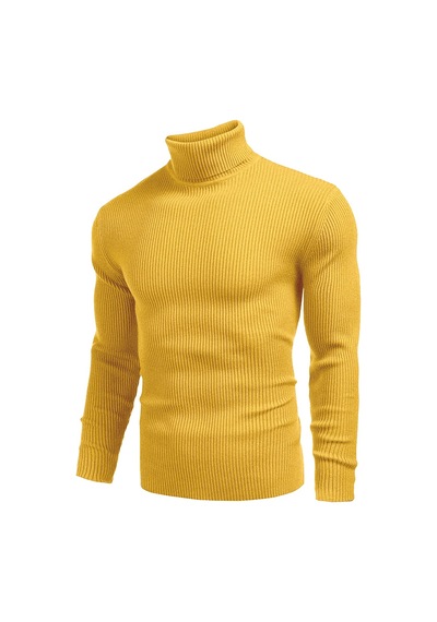 Polızeı Erkek Slim Fit Boğazlı Triko Kazak Esnek Dokulu Sarı