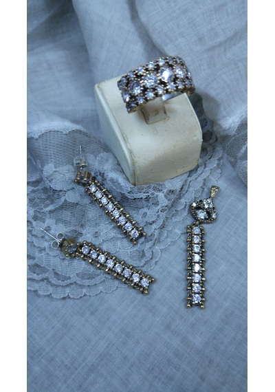 Taşlı Otantik 3 Lü Set Bronz