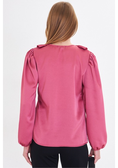 Armonika Kadın Koyu Pembe Yakası Fırfırlı Omuzu Büzgülü Kolu Lastikli Pamuk Saten Bluz Arm-22k001059 Armonika Kadın Koyu Pembe Yakası Fırfırlı Omuzu Büzgülü Kolu Lastikli Pamuk Saten Bluz Arm-22k001059