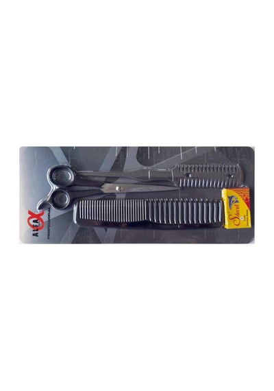 Alfa Set13 3lü Berber Seti Makas + Tarak + Jiletli Tarak