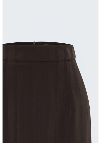 Sateen Çizgili Maxi Boy Etek - Kahve-138035