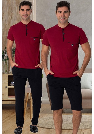 Mecit Pijama Mecit 2769 Bordo Büyük Beden Şortlu Erkek Pijama Takımı