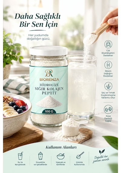 Hidrolize Sığır Kolajen Peptit Tozu 100 G İçecek Ve Smoothie Tarifleri İçin