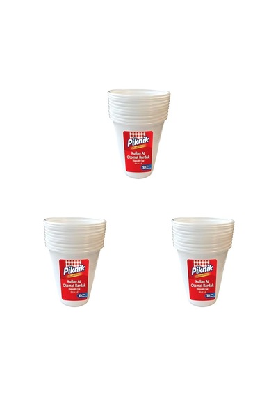Piknik Kullan At Plastik Bardak Otomat 10'lu Beyaz 1481 3lü Paket Açık Mavi