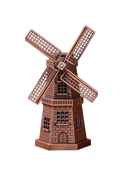 Vintage Metal Hollanda Yel Değirmeni Biblo Antik Bakır 17 Cm