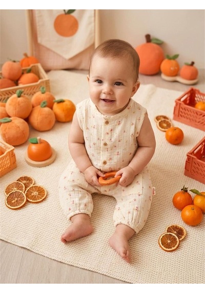 Baby Kız Bebek Rose Dream Theme Müslin Atlet Tulum Krem 55023 Krem
