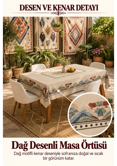 Vivanni Home Yıkanabilir Dikdörtgen Masa Örtüsü Günlük Kullanıma Uygun Pratik Ve Uzun Ömürlü Dağ Desenli