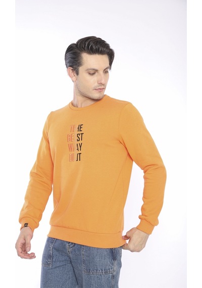 Escetic Erkek Spor Slimfit, Bisiklet Yaka Oranj Sweatshirt-4272