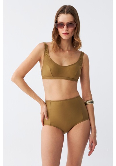 Akbeniz Kadın Basic Hardal Pedli Yüksek Bel Bikini Takımı