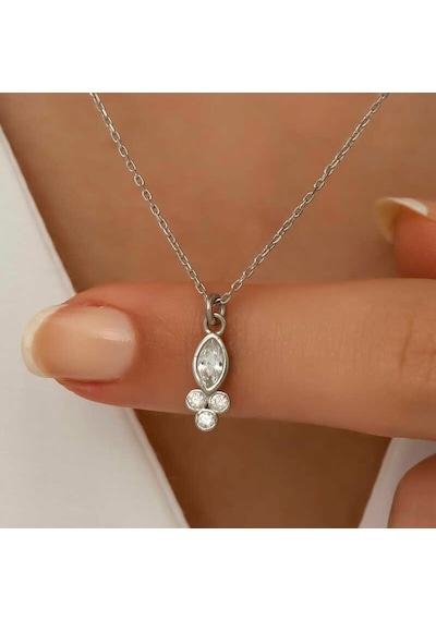 Gümüş Çiğ Damlası Mekik Tektaş Kadın Kolye (551183021)