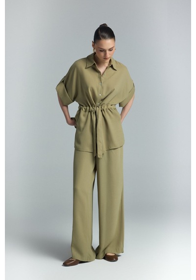 Beli Bağlamalı Kimono Gömlek - Haki-137290