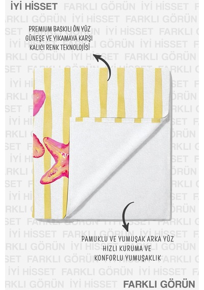 Denizyıldızı Çizgili Marine Plaj Havlusu - Sarı Beyaz Modern Yazlık Hızlı Kuruyan Mikrofiber Havlu İnci Lavanta