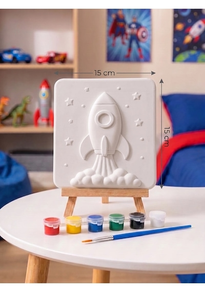 Uzaya Giden Roket 15x15 Taş Boyama Seti Çocuk Ve Yetişkin Hobi Seti