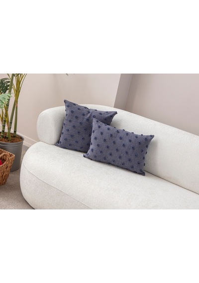 Swita Home Dekoratif Puantiye Keten Kumaşlı Kırlent Kılıfı 2'li 43x43 - 30x50 Lacivert