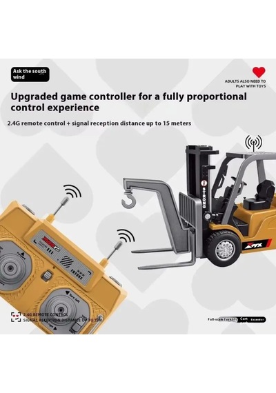 1/64 Kumandalı Mini Kamyon Ekskavatör Forklift 3 Lü Set 2.4 Ghz Şarjlı Sarı