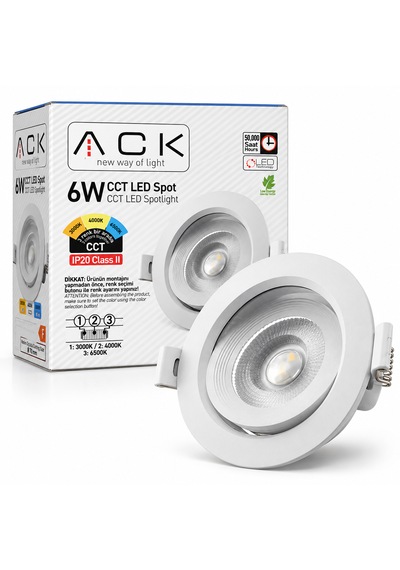 6w Cct Led Spot Sıva Altı 3 Renk 3000k 4000k 6500k 490-568-535 Lümen Ø70mm Kesim Beyaz