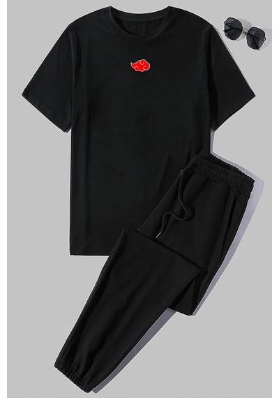 Uyguntarz Unisex Ninja Akatsuki Baskılı 2'li Eşofman Takımı Siyah