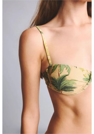 Defacto Regular Fıt Çiçekli Simli Kumaş Bikini Üstü G7029ax26smkh452 Haki-kh452