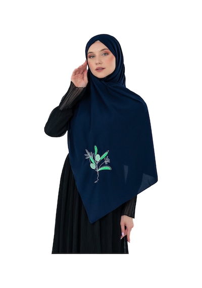 Zaytoon Polyster Lacivert Rengi Şal Filistin Zaytin Dalı Renkli Nakışlı S100040 Mavi