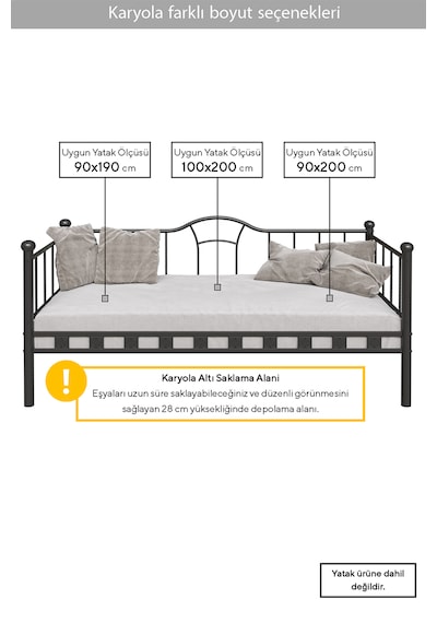 Missidea Kamelya Sedir Metal Siyah Karyola 90x190 Cm 90 x 190 CM
