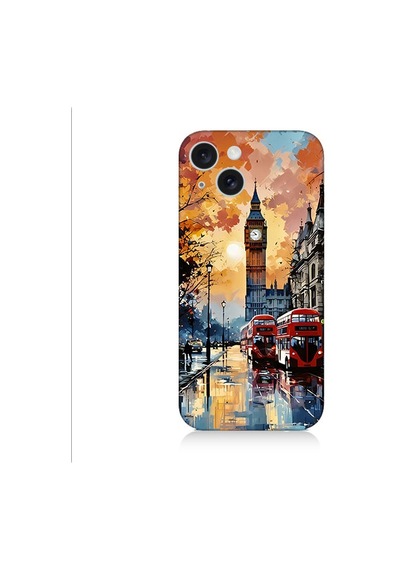 Apple Uyumlu iPhone 15 Plus Londra Sokakları Desenli Silikon Kılıf Silikon