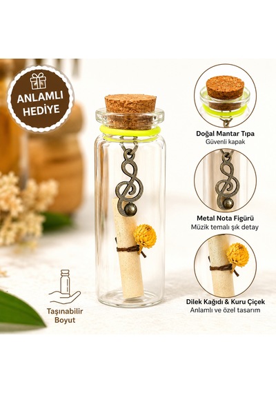 Bakgelal 3'lü Mini Cam Dilek Şişesi Seti Mesaj Şişesi Romantik Hediyelik Dekoratif Cam Şişe