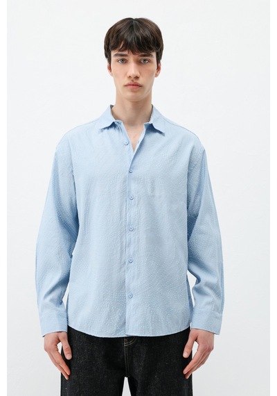 Vamos Oversize Dikiş Detaylı Gömlek Bebe Mavi