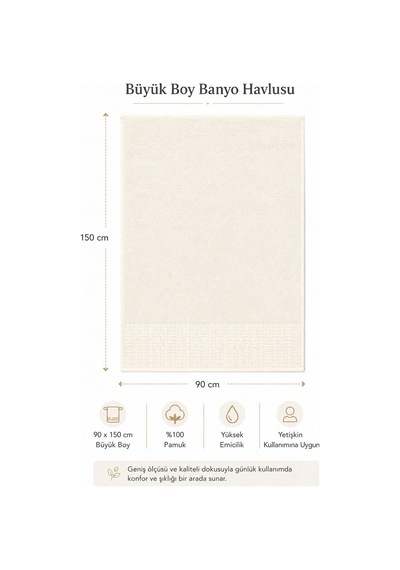 Banyo Havlusu %100 Pamuk 90x150 Cm Linea Collection 650 Gr Krem