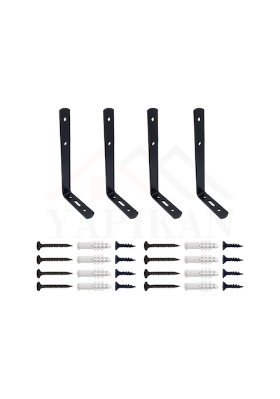 6x14 Cm - 4 Ad Siyah Modern Çelik Raf Altı Ayak - Raf Tutucu Aparat - Metal L Raf Demiri