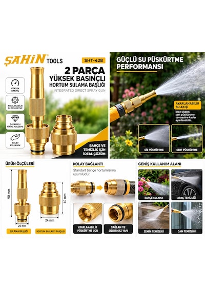 Yüksek Basınçlı Ayarlanabilir Hortum Sulama Başlığı Seti 2 Parça 1