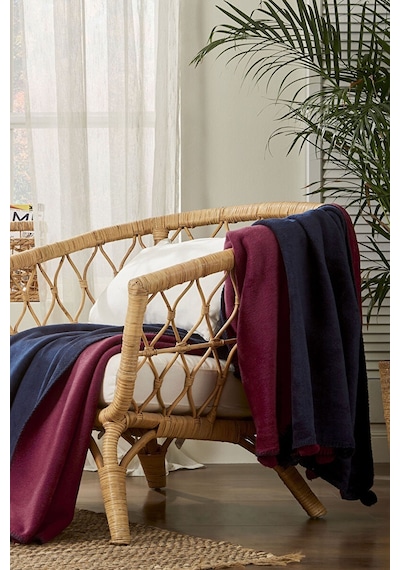 Özdilek Colourist Ponponlu Çift Kişilik Çift Taraflı Pamuklu Battaniye 180x220 473069 Indigo