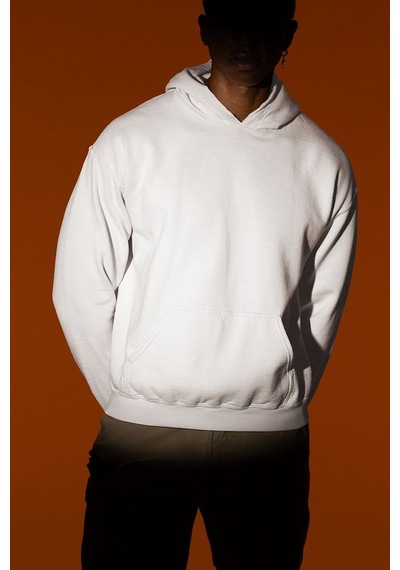 Sevbano Baskısız Unisex Oversize Basic Hoodie Beyaz