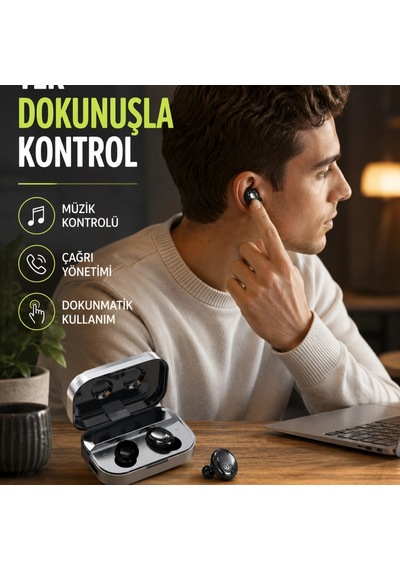 Kablosuz Kulak İçi Bluetooth Kulaklık Dokunmatik Kontrol Ve Led Şarj Ekranı 00