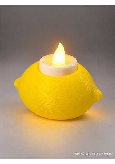 Limon Tasarımlı Tealight Mumluk 3d Baskı Dekoratif Tealight Mumluk Sarı