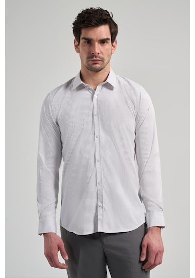 İmza Beyaz Uzun Kol Desen Yarım İtalyan Yaka Cepsiz Esnek Classic Slim Fit Gömlek 1004245218 Beyaz