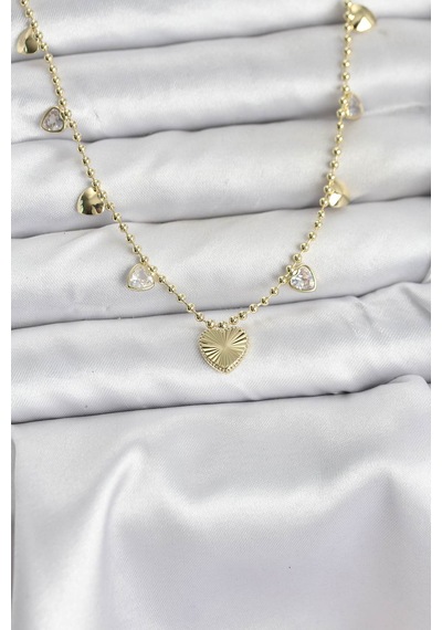 Pirinç Gold Renk Kalp Model Kadın Kolye 5886 - Hs08374022-2701 Renkli Renkli